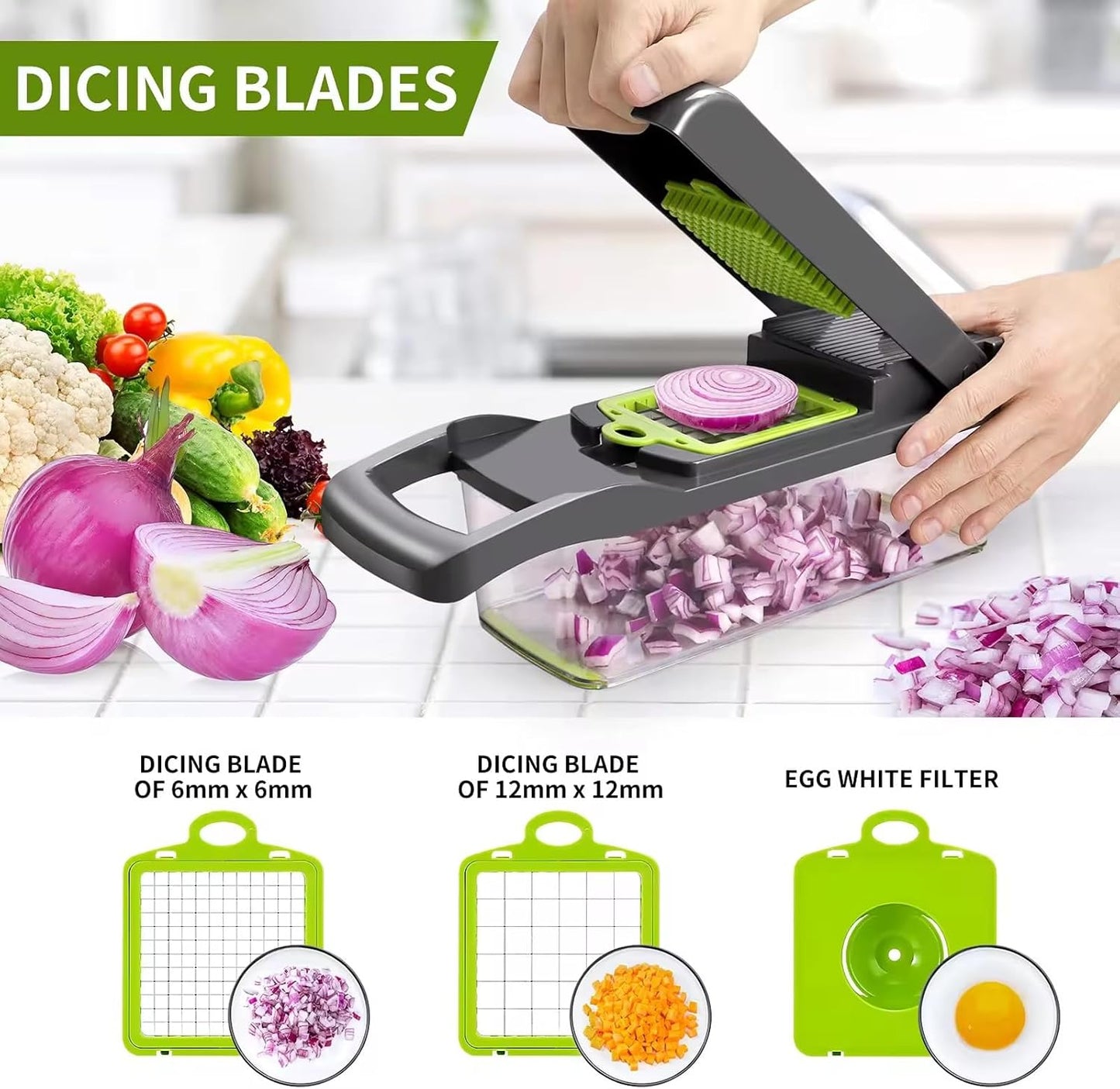 Skiennix 16-in-1 Multifunctional Vegetable Chopper - BPA-Free Onion Dicer & Salad Food Processor with Container