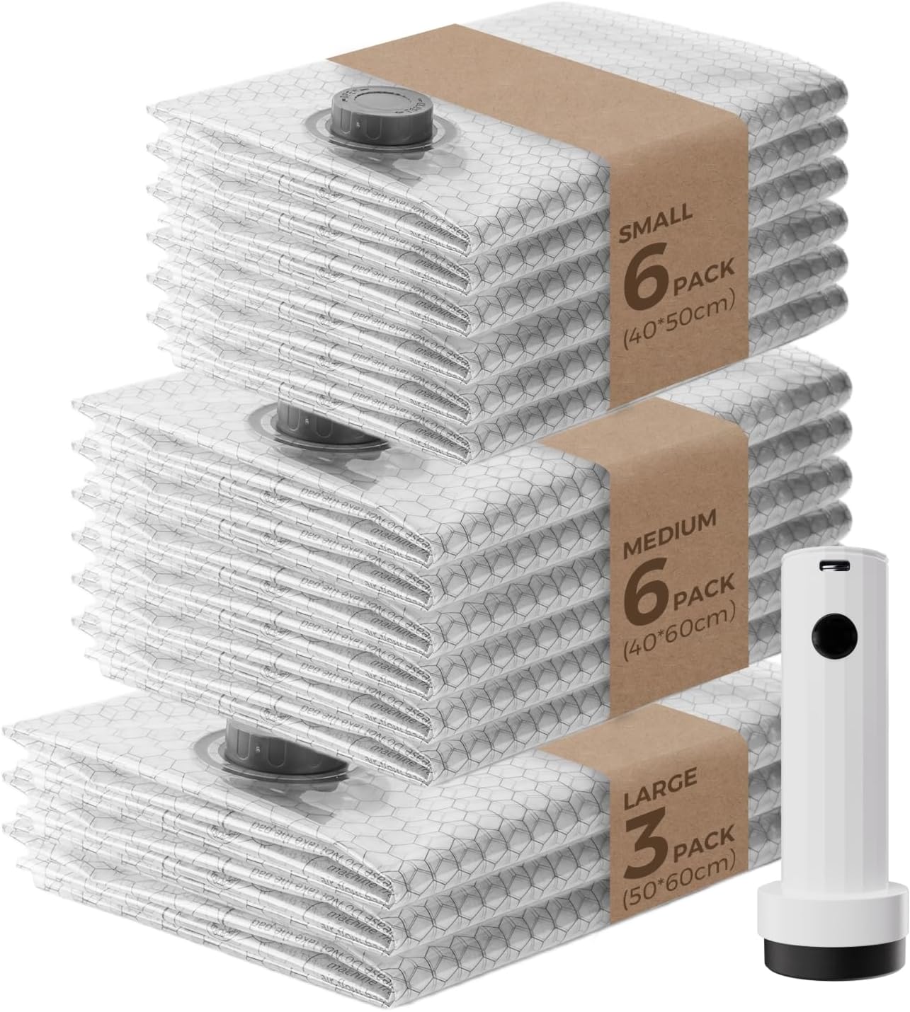 Skiennix Vacuum Seal Bags - 15 Pack Compression Packing Bags with Rechargeable Air Pump for Travel