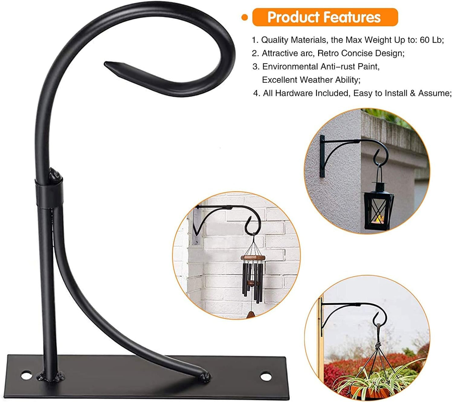 Skiennix 11-Inch Wall Mount Plant Hook - Rust-Resistant Iron Hanger for Indoor & Outdoor Use