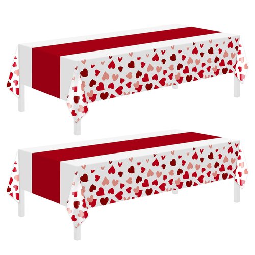 Childom 2 Pcs Valentines Day Tablecloths for Valentines Day Decorations,54" x 108" Disposable Plastic Tablecloths,Rectangle Heart Table Cover for Party Decorations Mothers Day Anniversary Birthday