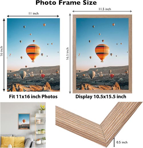 JCJMY 11x16 Rustic Brown Picture Frame - Versatile Wall Mounting for Horizontal or Vertical Display