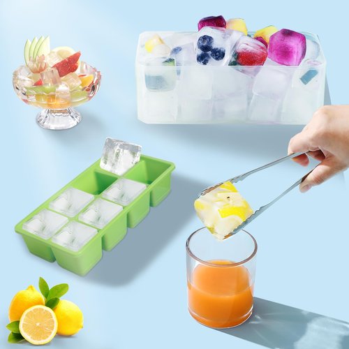 Ice Trays for Freezer with Lid and Bin, JRISBO 6 Pack Silicone Ice Cube Tray Storage Iced Bucket Kits, Stackable & Leak Proof Large Ice Cube Molds for Cocktail, Whiskey, Soup, Baby Food