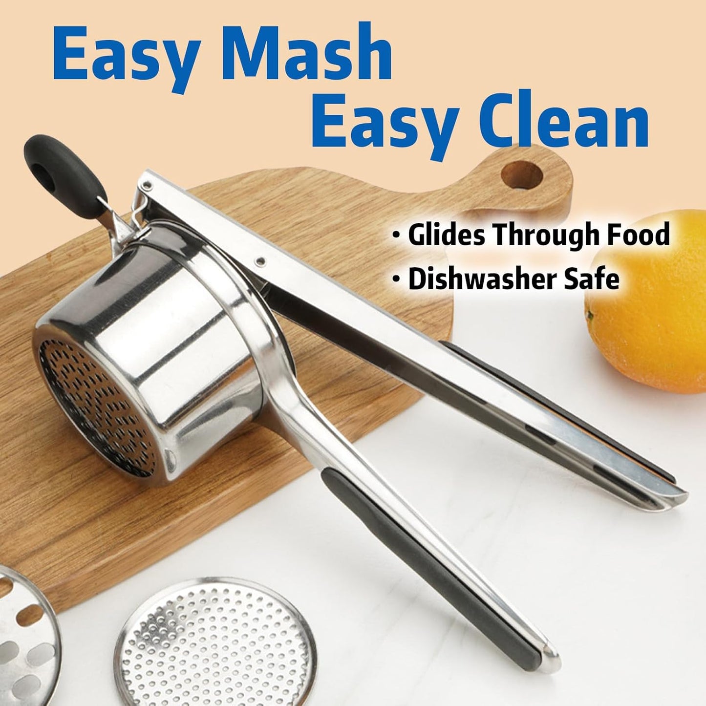 Skiennix 15 oz Stainless Steel Potato Ricer - 3 Interchangeable Plates, Dishwasher Safe for Perfect Mashed Potatoes & Baby Food