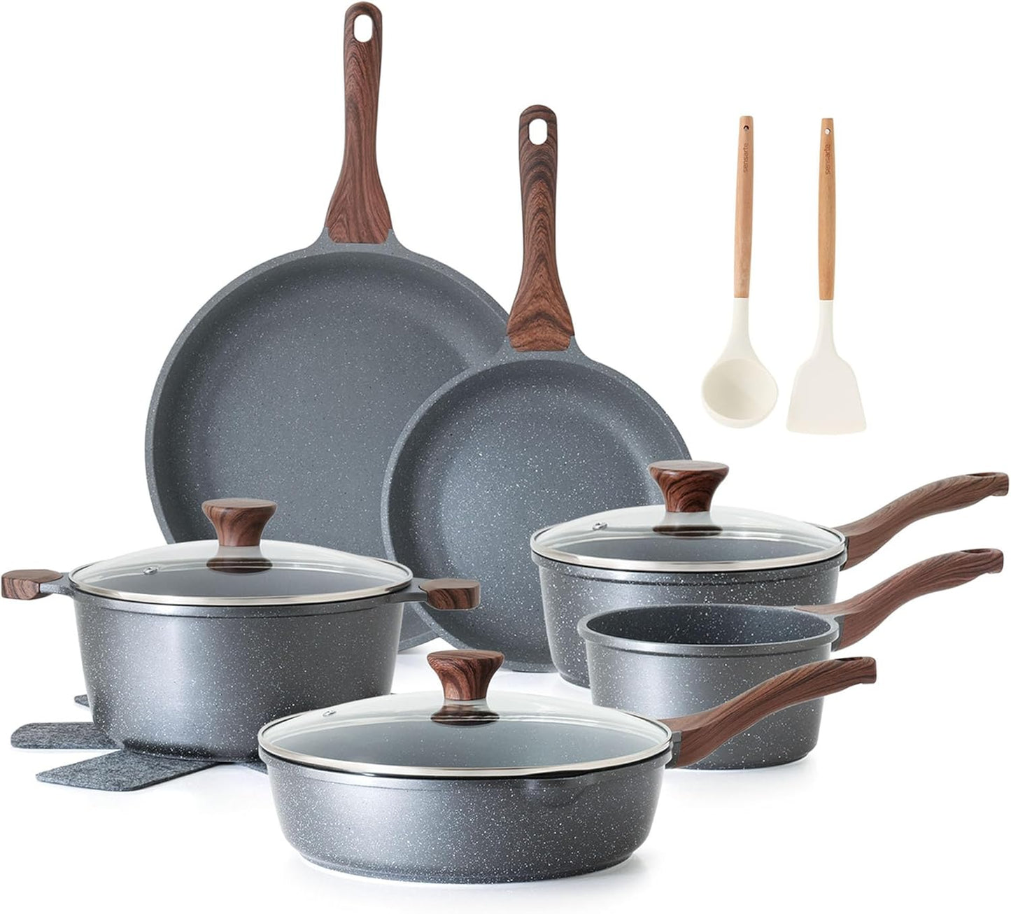 SENSARTE 17-Piece Nonstick Cookware Set - Includes 1.5 Quart Ceramic Saucepan with Lid