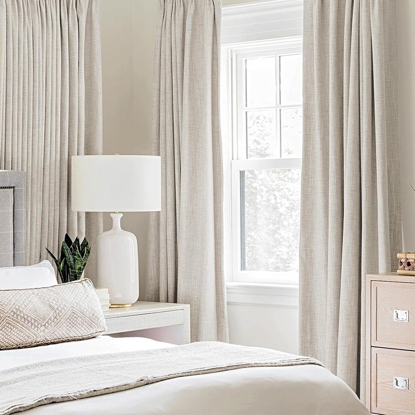 MIULEE 100% Blackout Linen Curtains - Thermal Insulated Birch Grommet Drapes | 52 x 108 Inch (2 Panels)