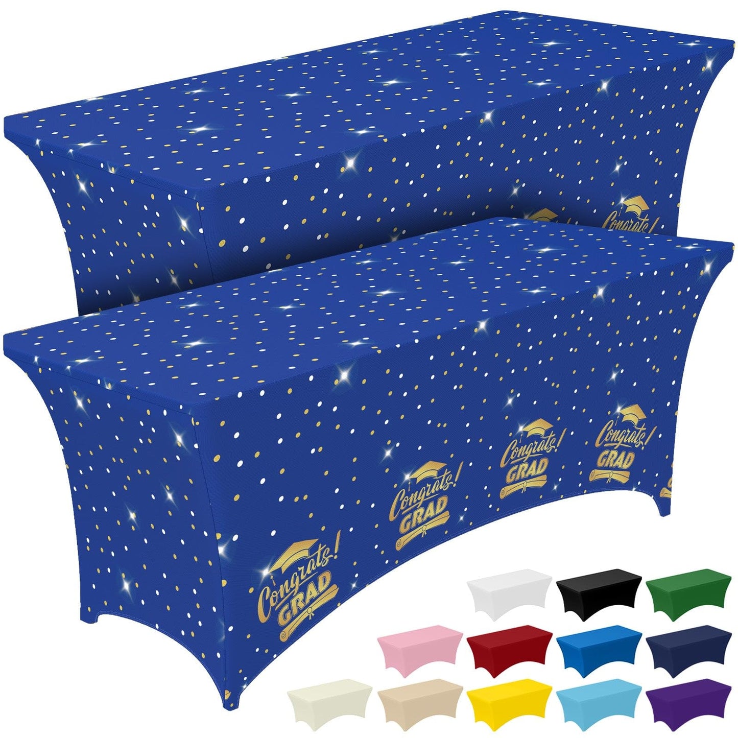 Pureegg Graduation Decorations 2026 Spandex Tablecloth 6ft - 2 Pack, Class of 2026 Blue Fitted Stretch Rectangle Table Cover, Wrinkle-Free Tight Tablecloth for Graduation Party, Banquet