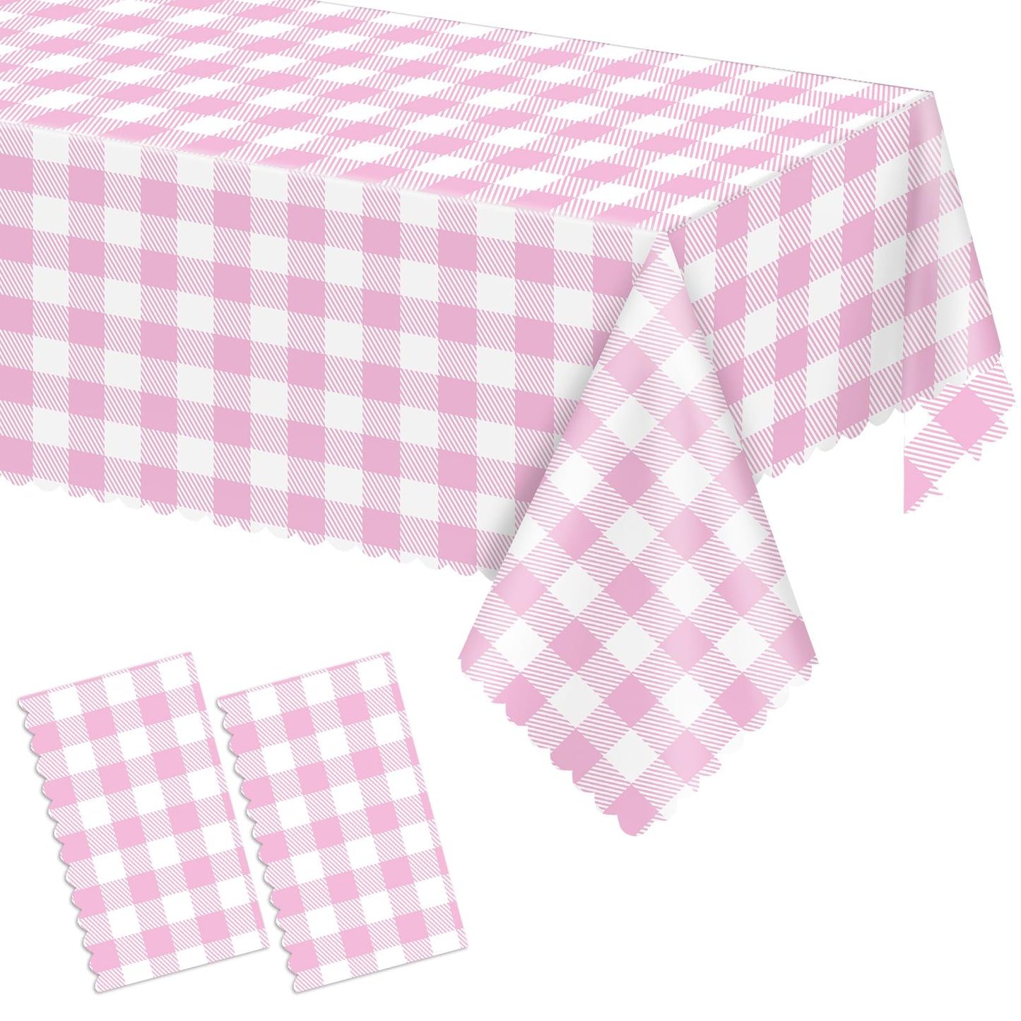 Ohkishly 2 Pack Pink Gingham Tablecloths, Pink and White Checkered Tablecloths Disposable Plastic Pink Plaid Table Cover for Easter Mother's Day Wedding Birthday Anniversay Baby Bridal Shower