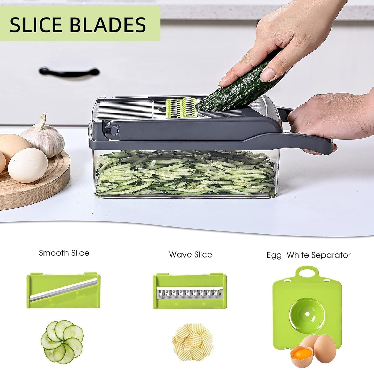 Skiennix Vegetable Chopper - 13-in-1 Slicer with 7 Blades & Spice Chopper Set | Versatile Veggie Dicer