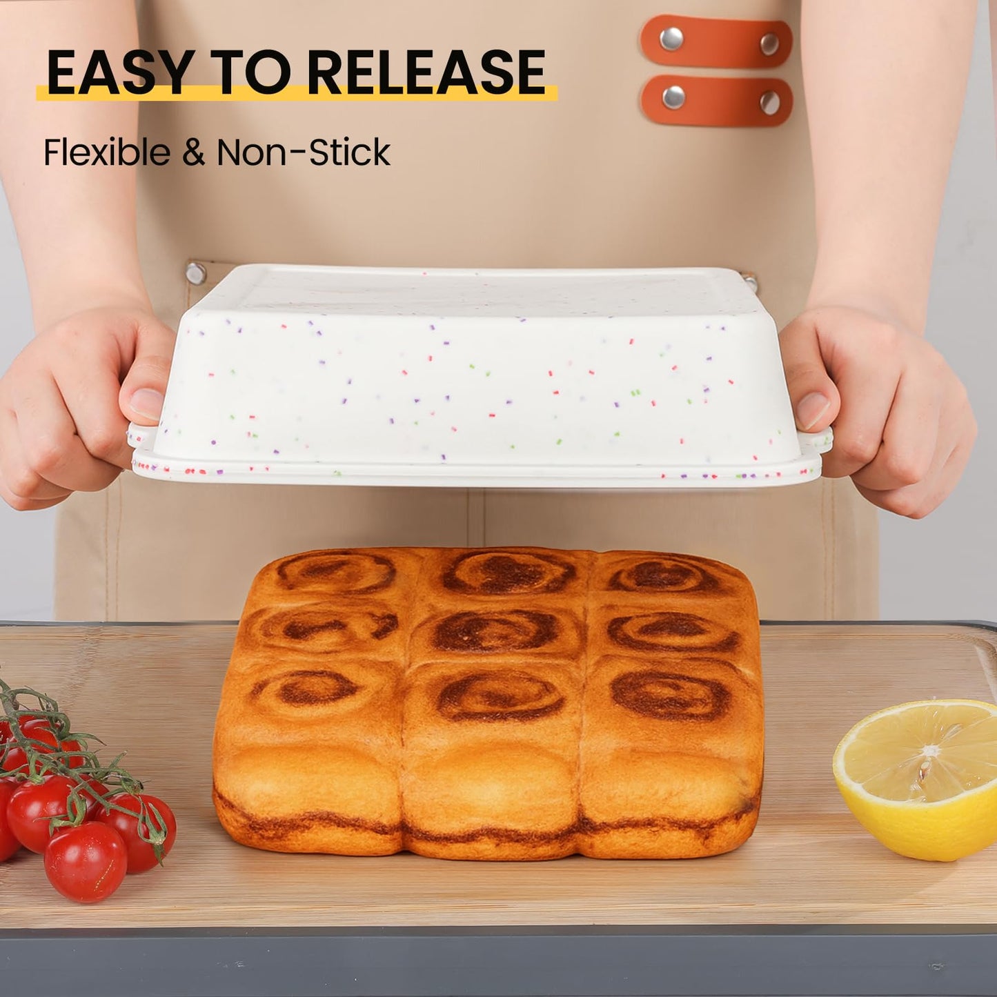 Vinino 8 x 8 Inch Silicone Square Brownie Cake Pan with Metal Reinforced Frame Set of 2, Nonstick Silicone Brownie Pans BPA Free Suitable for Making Cakes, Brownies, Bread