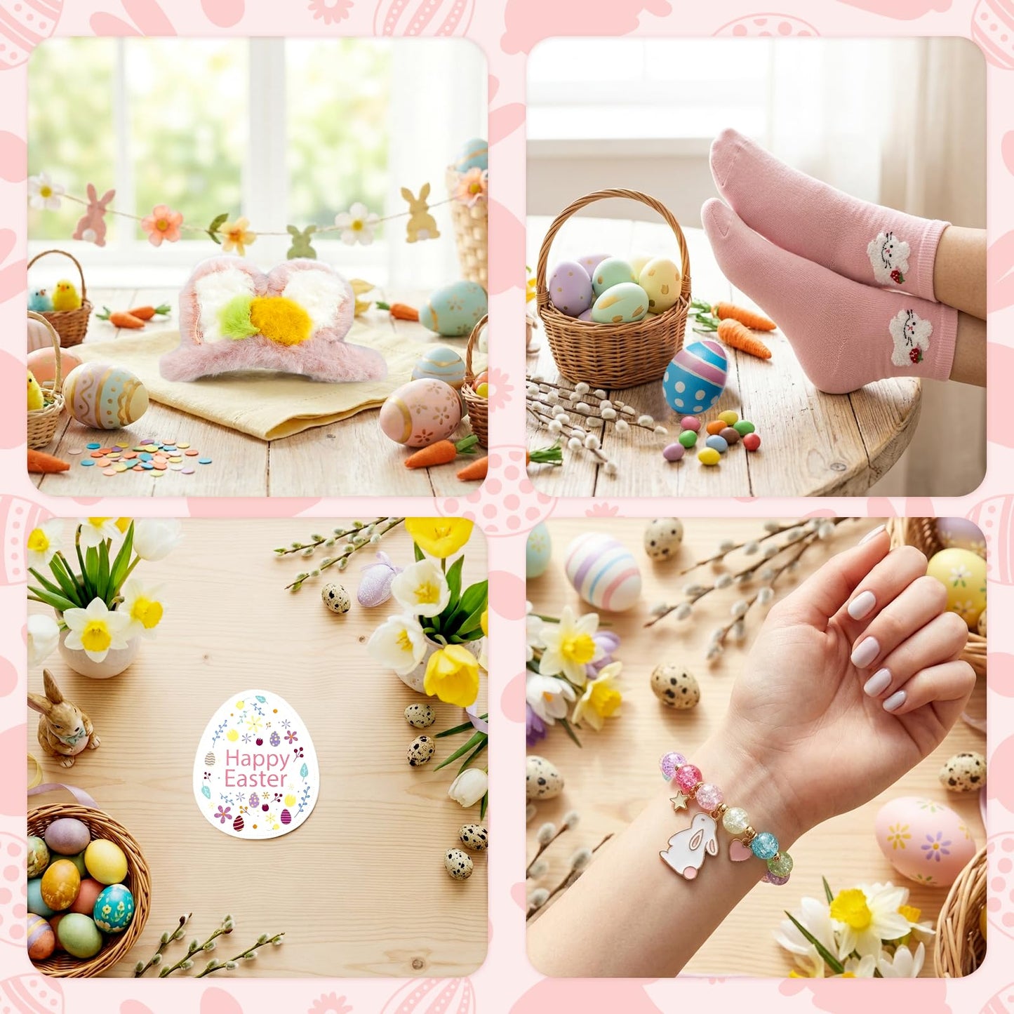 LUICONMO Easter Gifts for Teen Girls Women, Easter Baskets Stuffers for Teens Adults, Self Care Spa Gift Basket Spring Gifts Set Box with Bunny Theme Glass Cup - Brighten up Her Day!
