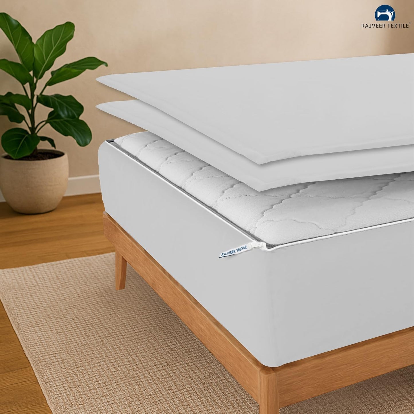 Zip On Fitted Sheet - Soft 600 TC Cotton | Easy Change Queen Size with 18” Deep Pocket - Light Grey