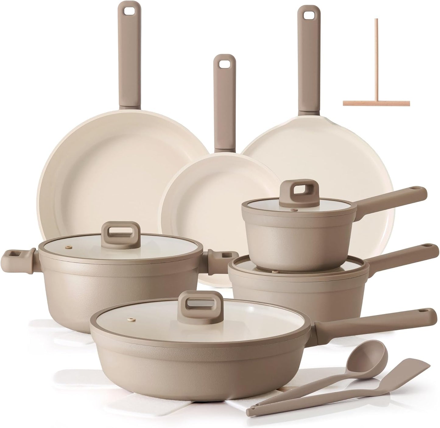 SENSARTE 20-Piece Nonstick Ceramic Cookware Set - Healthy, Induction Compatible, Dishwasher Safe, Taupe