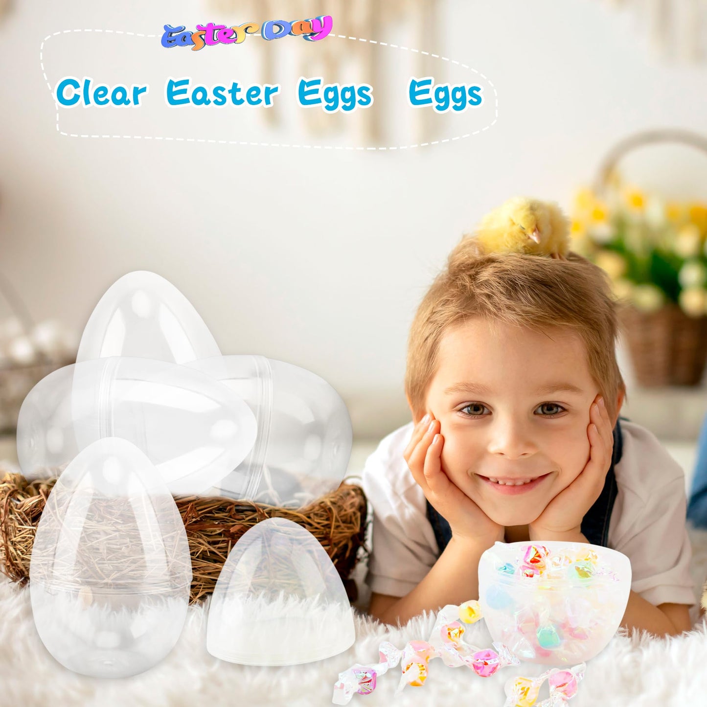 36 Pcs 6 Inch/ 5 Inch/ 4.5 Inch Jumbo Plastic Clear Easter Egg Fillable Large Plastic Eggs Transparent Bulk for Adult Kids Easter Egg Hunt Suprise Busket Stuffers Easter Party Supplies
