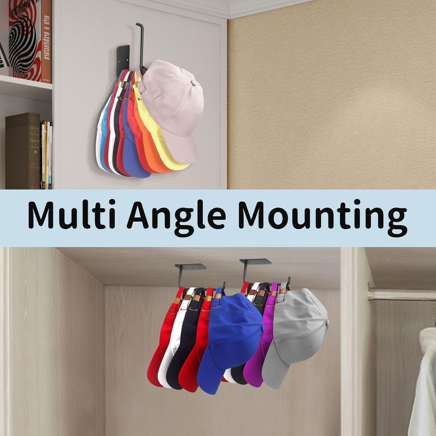 Stainless Steel Hat Racks by [Brand Name] - 2 Pack Adhesive Hooks for Wall | Holds Over 20 Baseball Caps