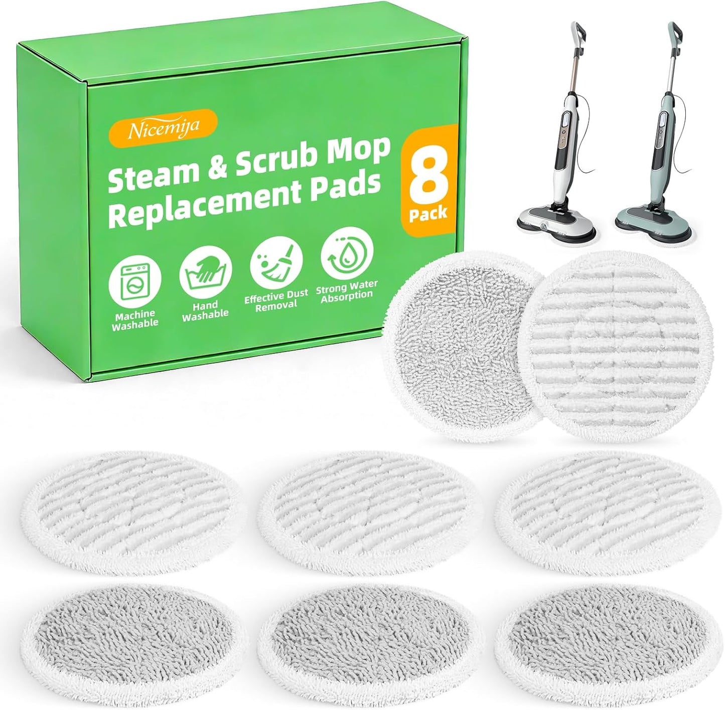 Shark Steam Mop Replacement Pads - 8 Pack Dirt Grip Soft Scrub Washable Pads for All Sealed Hard Floors