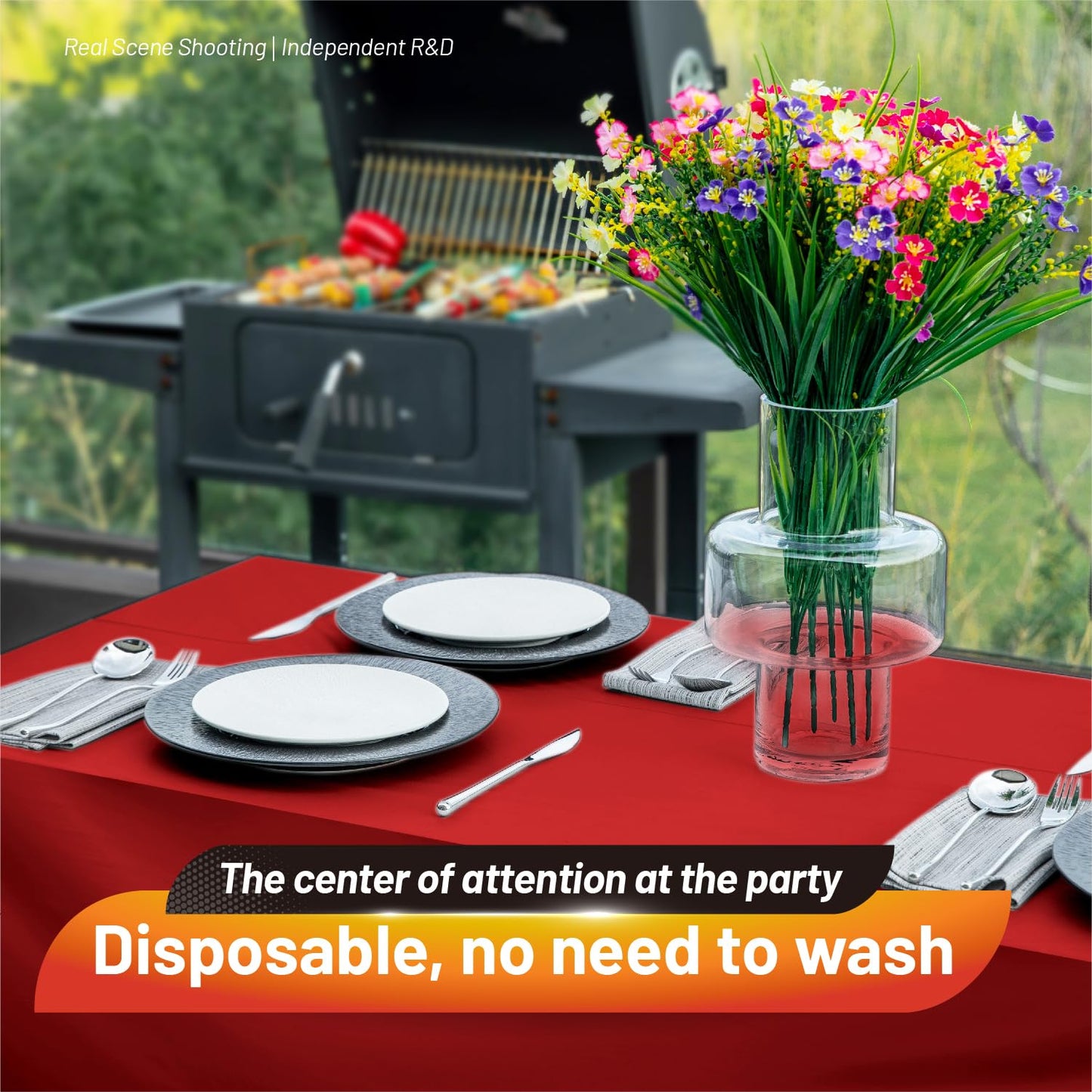 Airbin Plastic Table Cloth, 310 Ft X 54 in Disposable Tablecloth Red Tablecloth Premium PEVA Plastic Table Cloth Disposable with Any Cut Sliding Cutters for Picnics, Parties, Birthdays, Festivals
