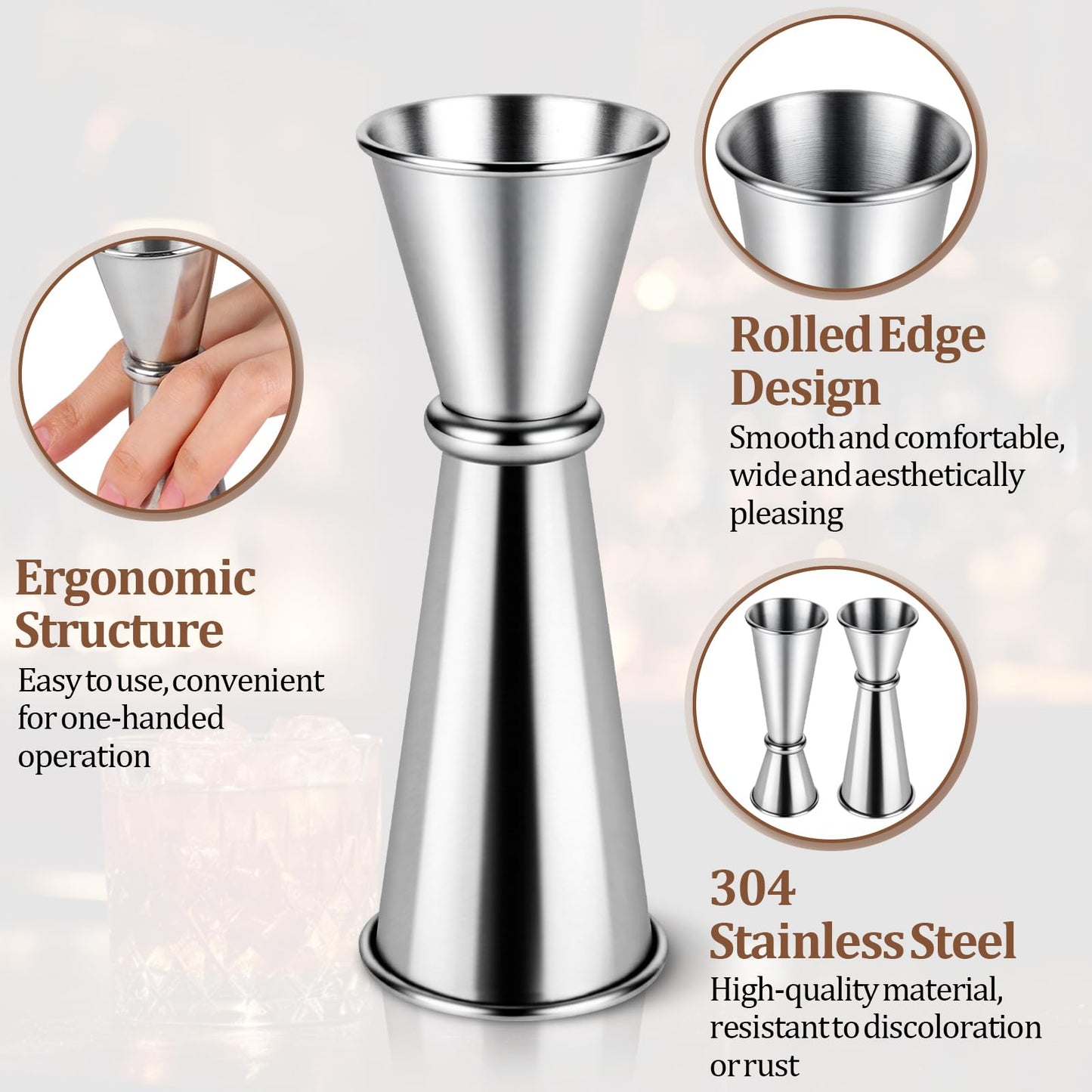 2-Pack Cocktail Jiggers Set, Japanese Premium 304 Stainless Steel Jigger for Bartending, Professional Double-Sided Bar Jigger Tools (0.5oz/1oz + 1oz/2oz)