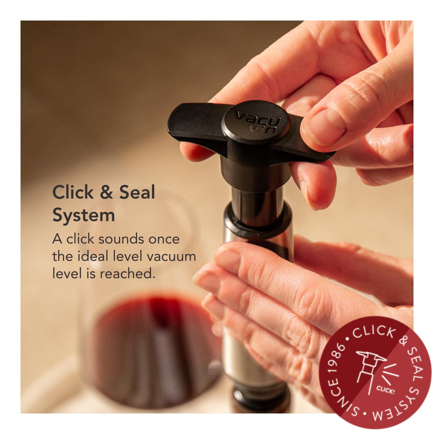 Vacu Vin Wine Saver Pump with 1 Vacuum Stopper – Stainless Steel, Airtight Seal for Preserving Freshness Up to 10 Days – Reusable, Leakproof, and Easy to Use for Opened Bottles