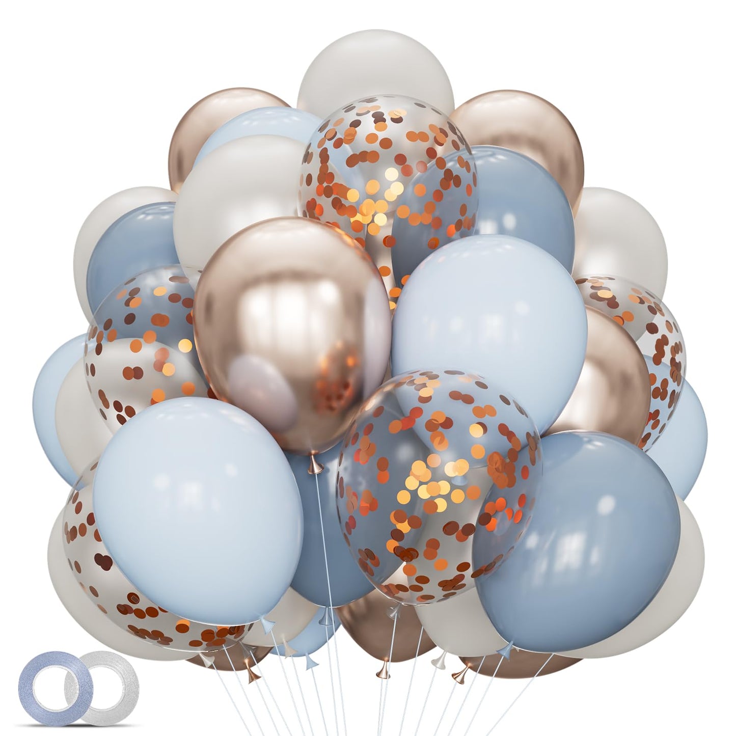 68Pcs Dusty Blue and Champagne Gold Balloons 12 Inch Sand White Pastel Baby Blue Confetti Balloon for Boy Baby Shower Bridal Shower Birthday Wedding Party Decorations.