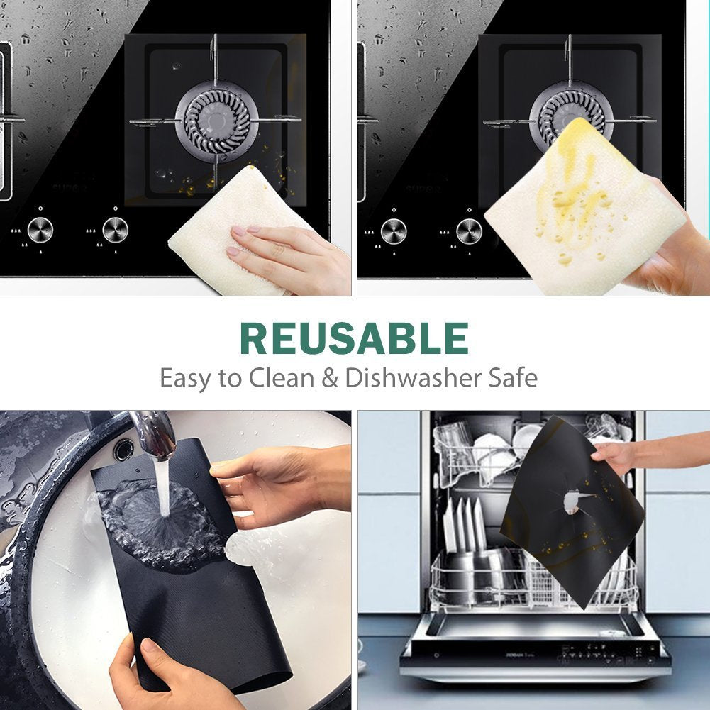 Stove Burner Covers - Gas Stove Protectors Black 0.2mm Double Thickness, Reusable, Non-Stick, Fast Clean Liners for Kitchen/Cooking. Stove top Covers Gas Burners Size 10.6" x 10.6" BPA Free(8 Packs)