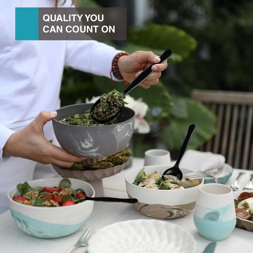 C&S Event Supply Co. Heavy Duty Black Plastic Serving Spoons - 12 Count | Large Disposable Utensils for Catering & Events