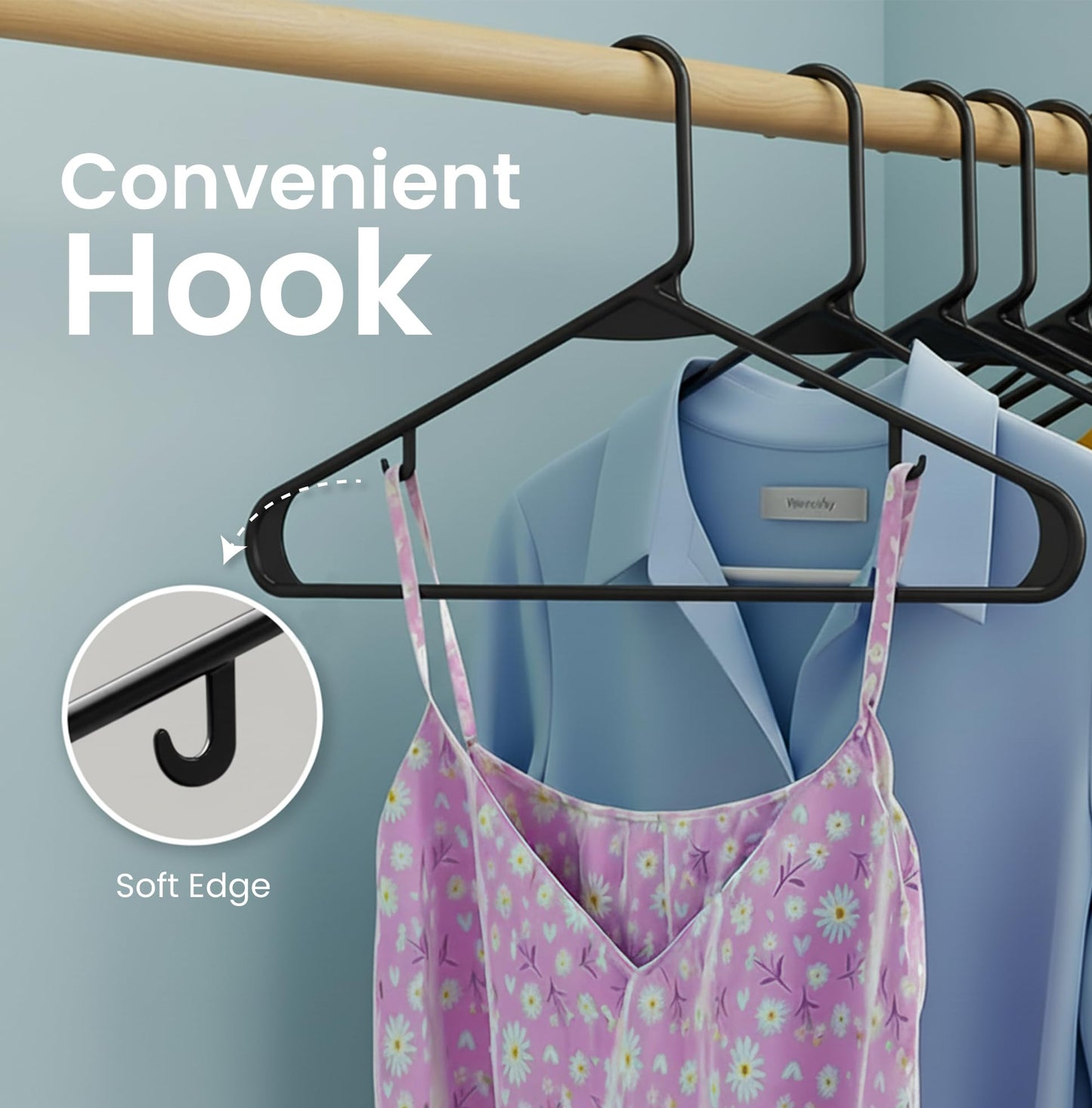 Utopia Home Plastic Hangers 50 Pack - Space Saving Clothes Hanger - Durable & Strong Closet Organizers and Storage with Built-in Strap Hooks - Essential for Shirts, Pants, Skirts & Coats (Black)