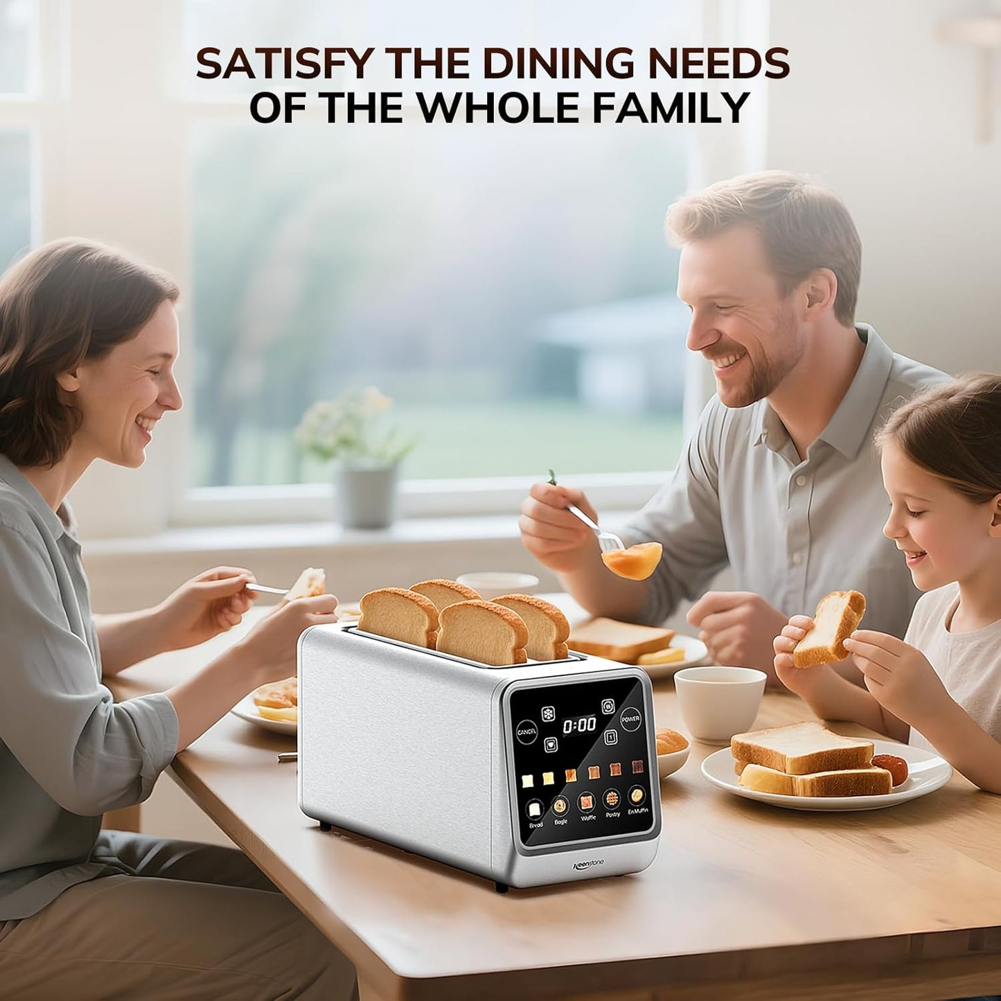 Keenstone 4-Slice Digital Smart Toaster - Touchscreen, Memory Function, Reheat & Defrost | Stainless Steel