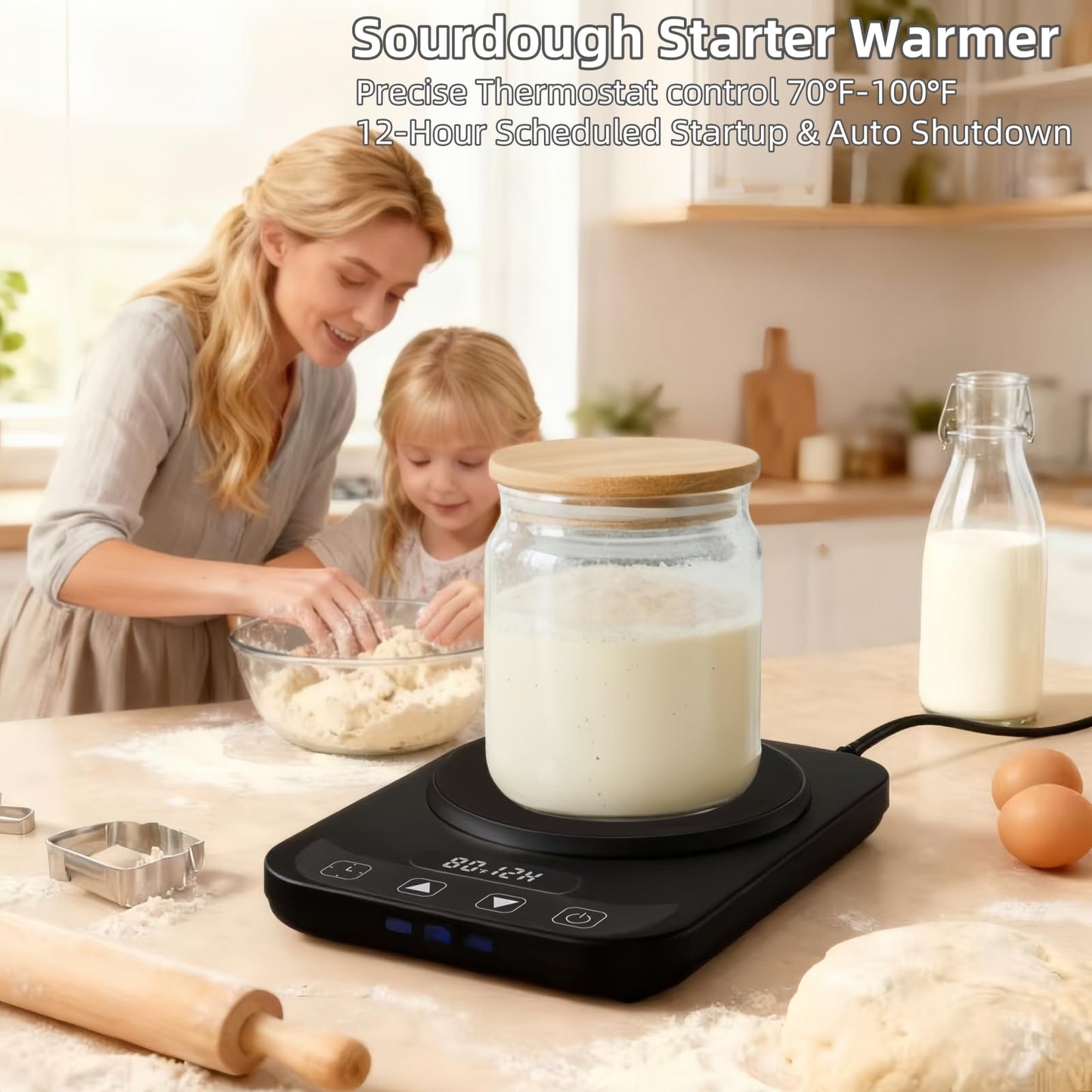 MADCKDEDRT Sourdough Starter Warmer Mat - 12H Timer & Precise 1°F Thermostat (70-100°F) - Auto On/Off -Sourdough Heater for Home Baking & Consistent Fermentation (Black)