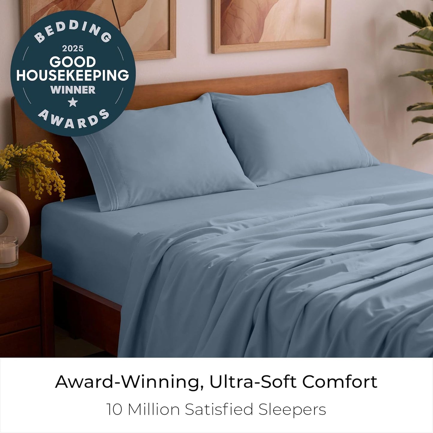 Mellanni Full Sheets Set - 4 PC Luxury Hotel Bedding | Extra Soft, Cooling & Stain Resistant (Full, Blue Hydrangea)