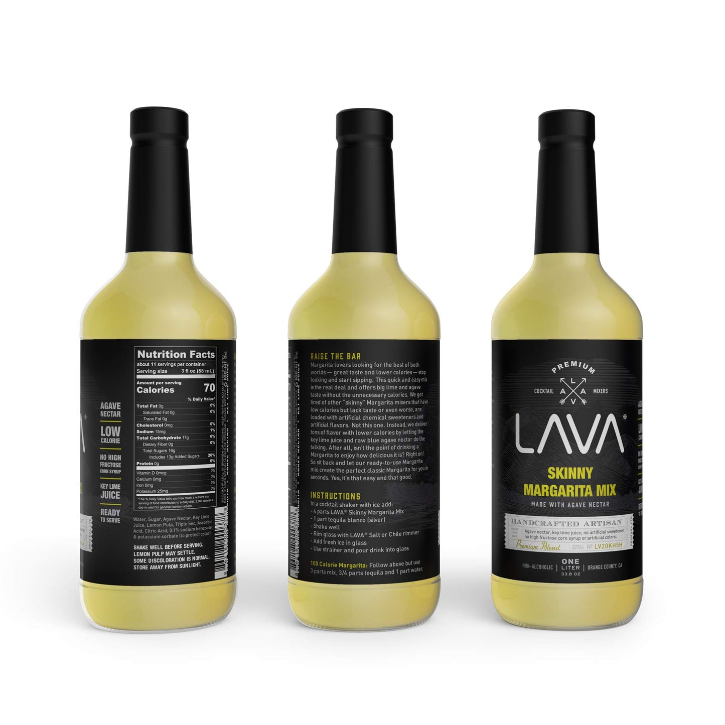 LAVA Premium Skinny Margarita Mix by LAVA Craft Cocktail Co., Low Calorie Margarita Mix Made with Key Lime Juice, Agave, No Artificial Sweeteners, Lots of Flavor and Ready to Use, 1-Liter (33.8oz)