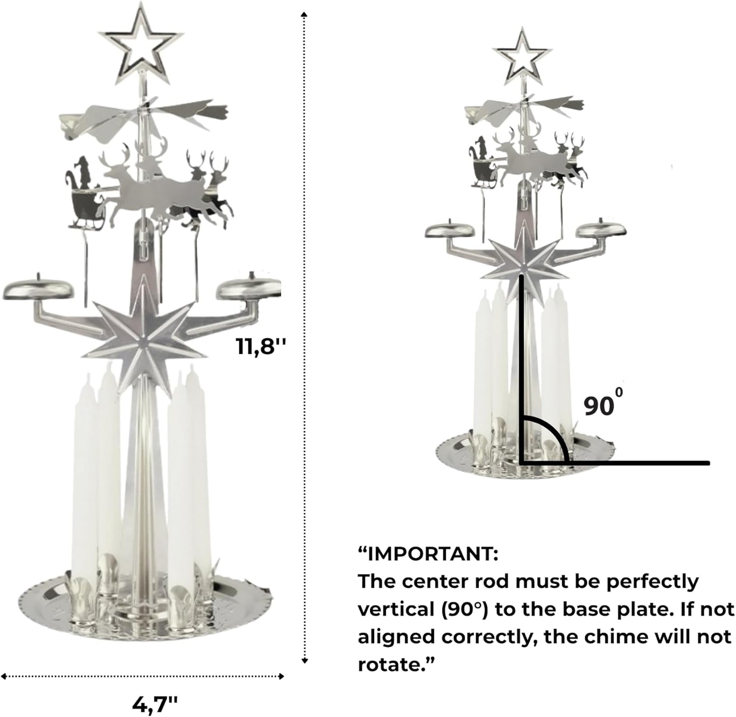 Original Swedish Christmas Chimes - Elegant Carousel with 4 Candles | Scandinavian Holiday Decor in Silver