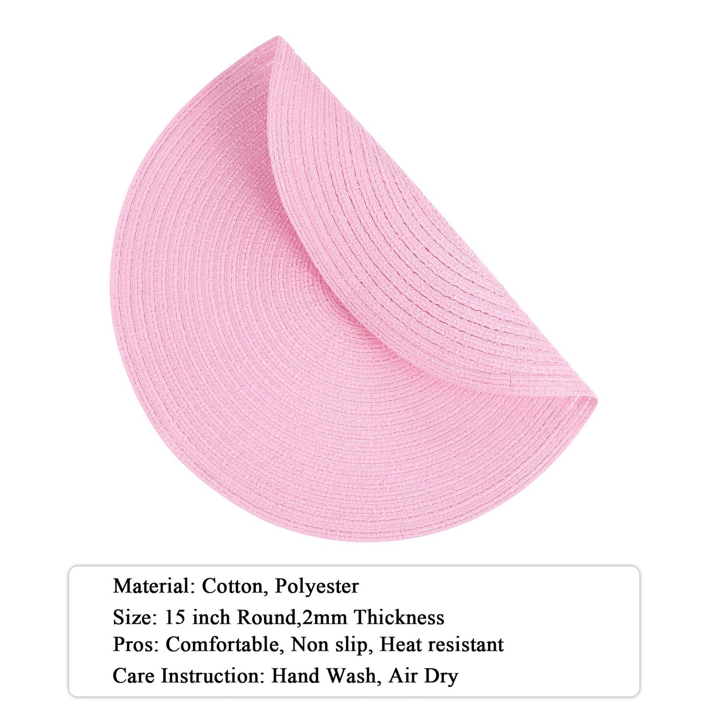 SHACOS Round Braided Placemats Set of 6 Round Table Mats for Dining Tables 15 inch Washable Non Slip Placemats (Pink, 6)