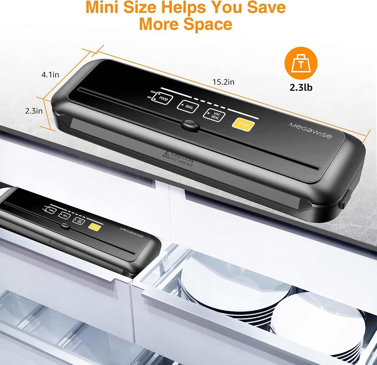 MegaWise Vacuum Sealer Machine - Compact One-Touch Food Sealer with 80kPa Suction Power | Bags & Cutter Included