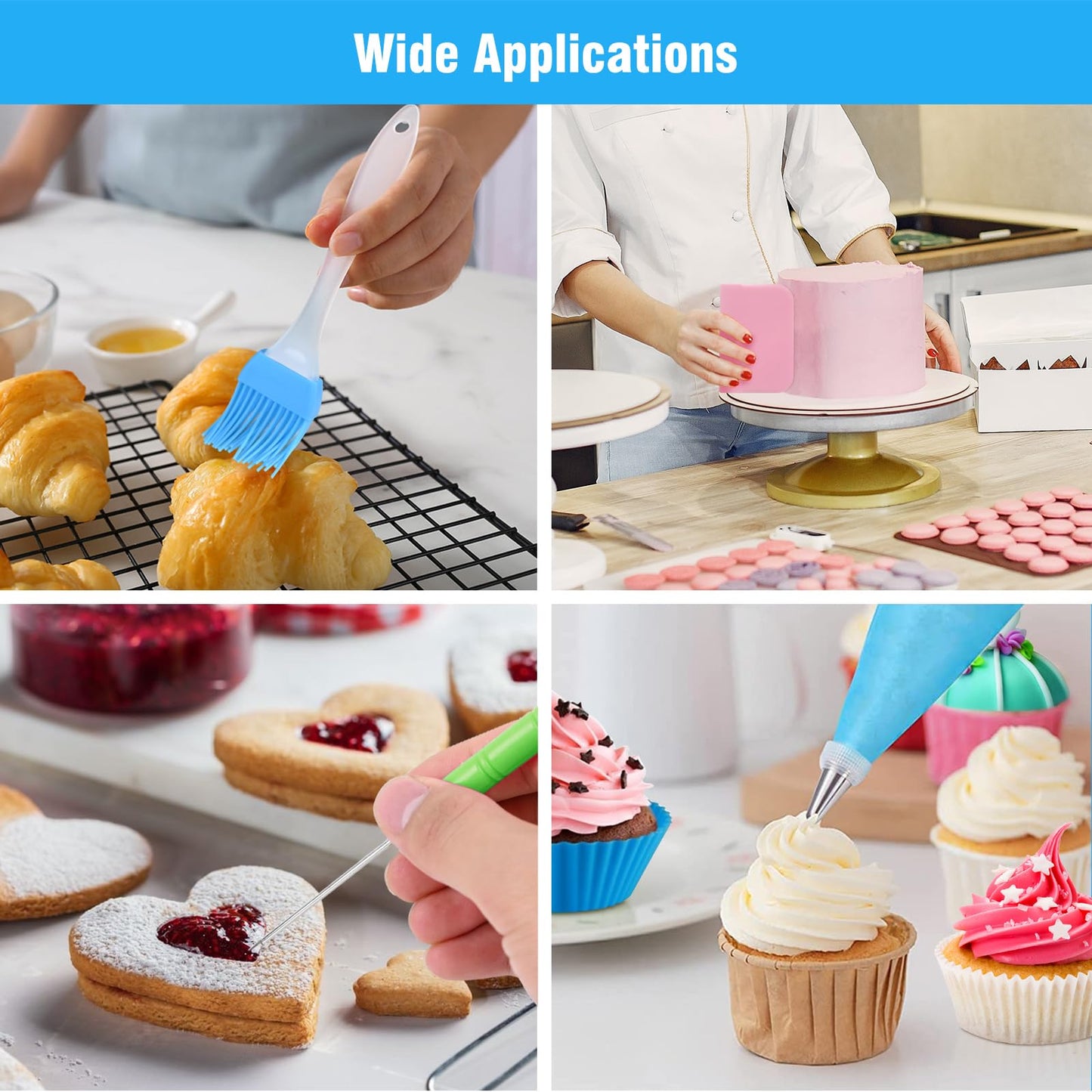 Piping Bags and Tips Set - Reusable Piping Bag, 16 Inch Silicone Pastry Bags with 14 Icing Tips, 3 Scrapers, 2 Couplers, 2 Bags Ties, 1 Pastry Brush, Cake Decorating Kit for Baking Cupcake and Cookies