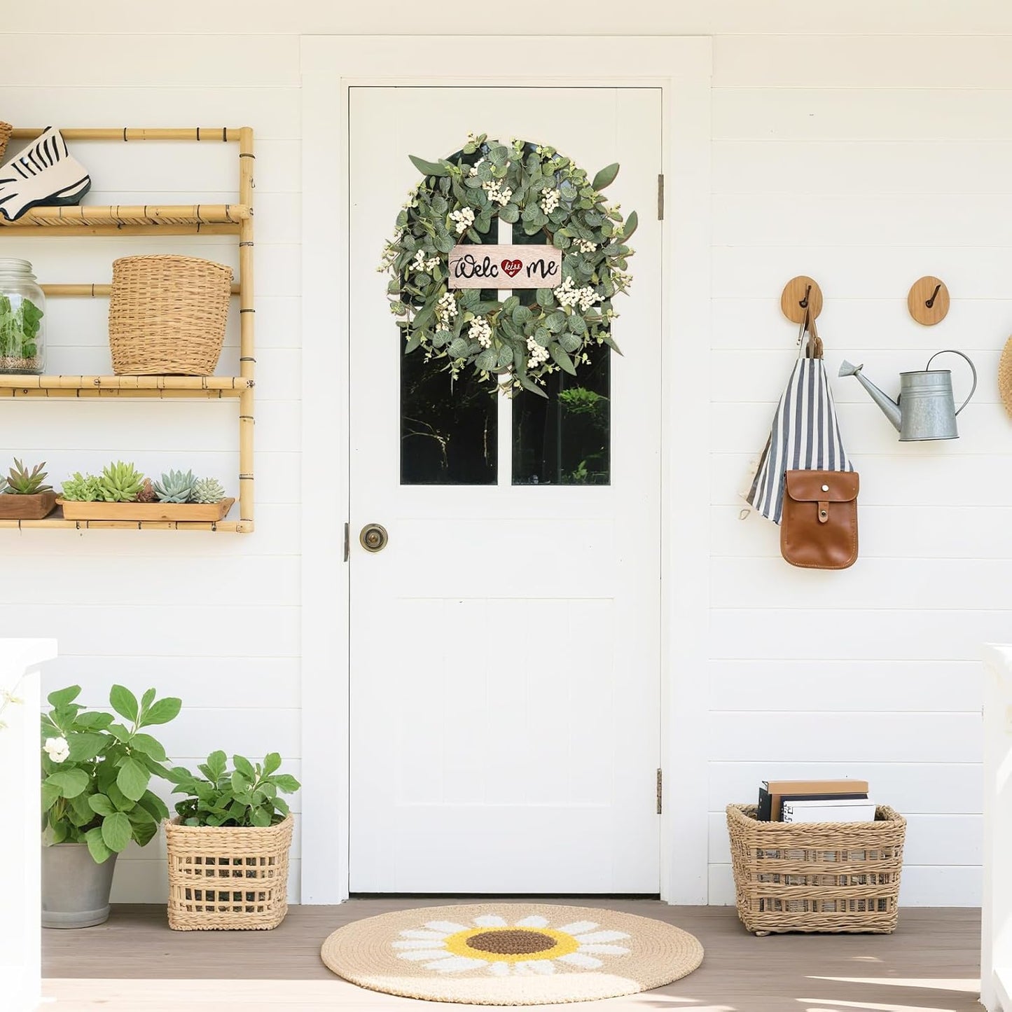 SY Super Bang 20-Inch Artificial Eucalyptus Wreath - Seasonal Welcome Sign for Home Decor