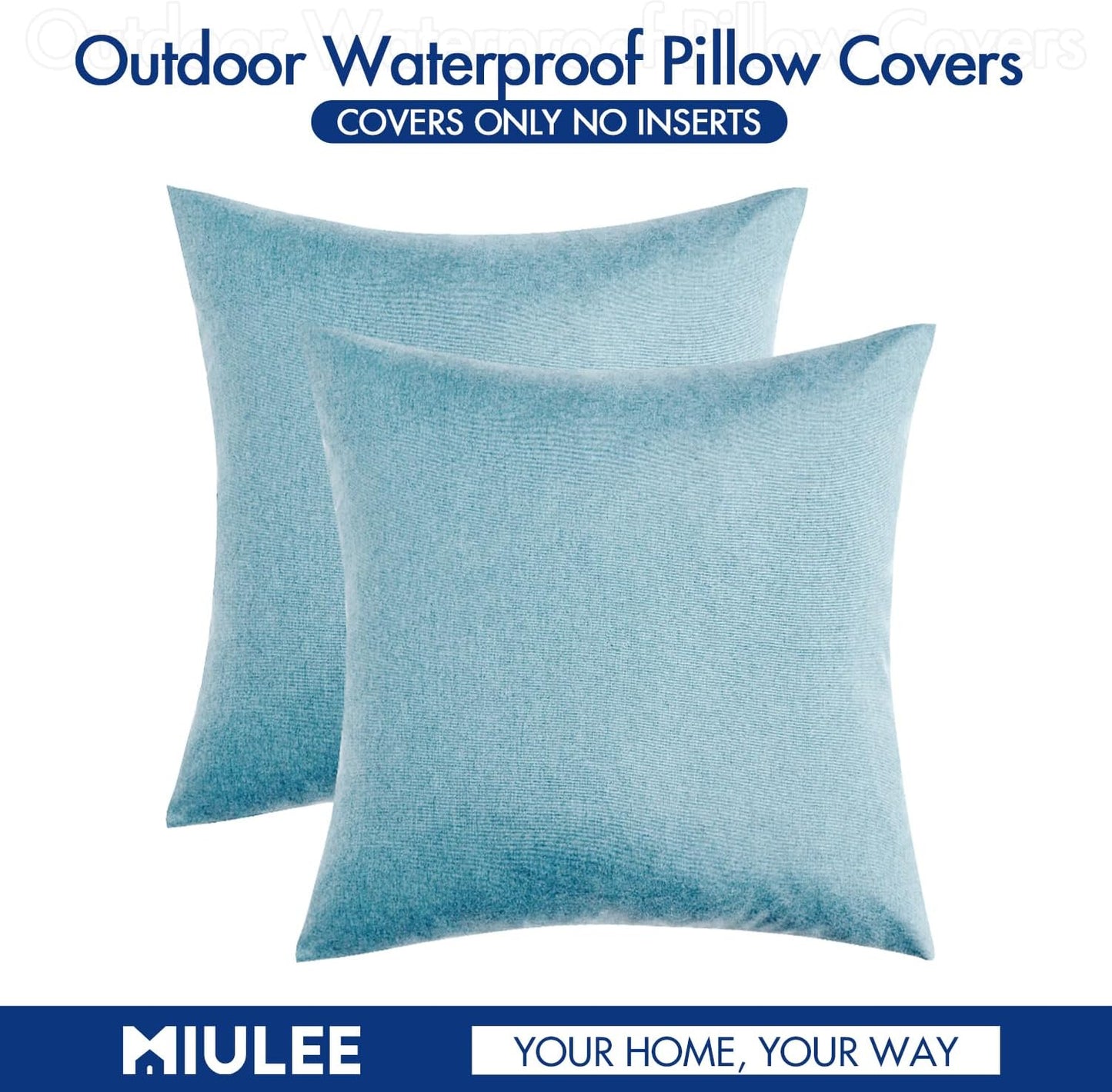 MIULEE Decorative Outdoor Throw Pillow Covers - Waterproof Faux Linen Cushion Cases | 18x18 Inch Blue Gray (Pack of 2)