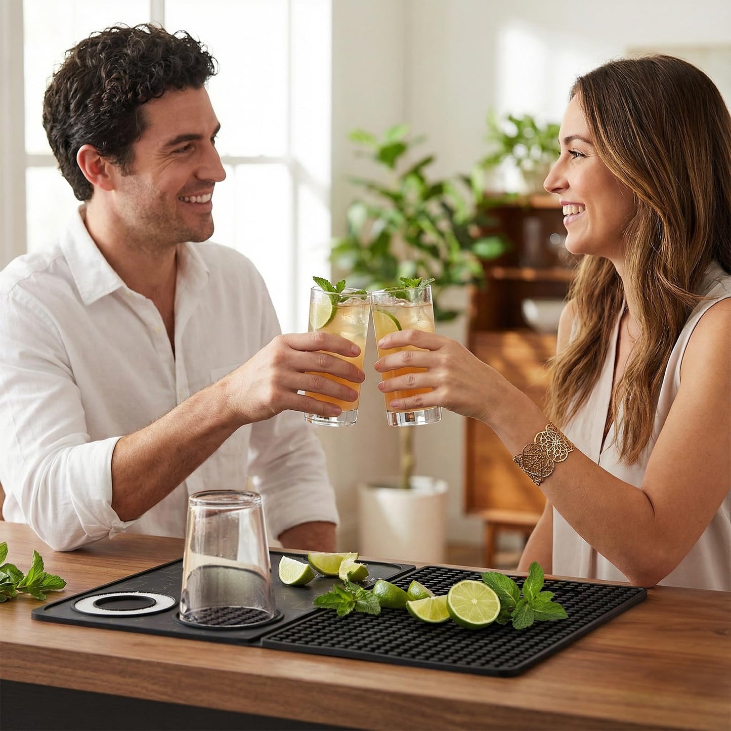Tebery 3-in-1 Foldable Bar Mat for Countertop, Nonslip Cocktail Drying Mats with Removable Cutting Board, Silicone Mat Home Bar Accessories with Salt Rim for Drinks, Outdoor Camping, Picnic