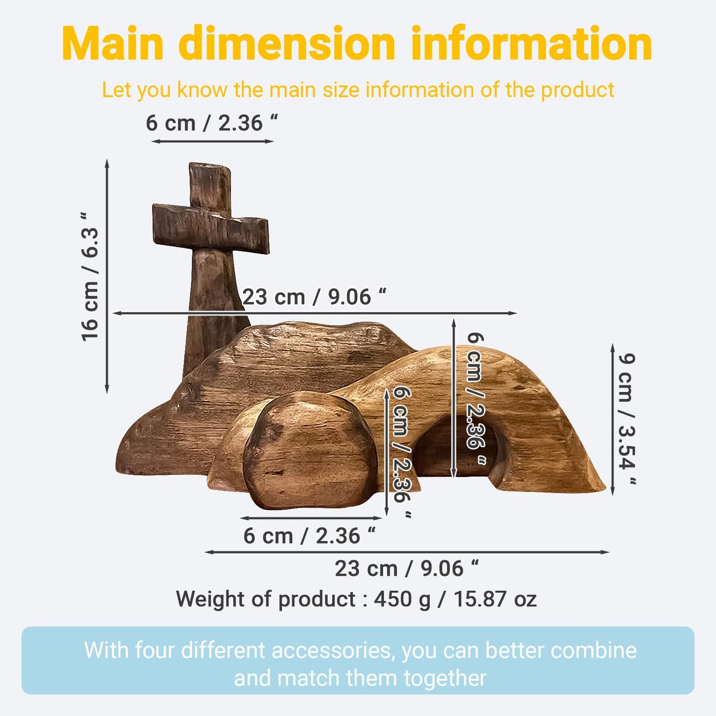 Wooden Nativity Scene, Jesus Resurrection Empty Tomb Easter Decor, Religious Cross & Tiered Tray Set for Home or Tabletop (Empty Tomb)
