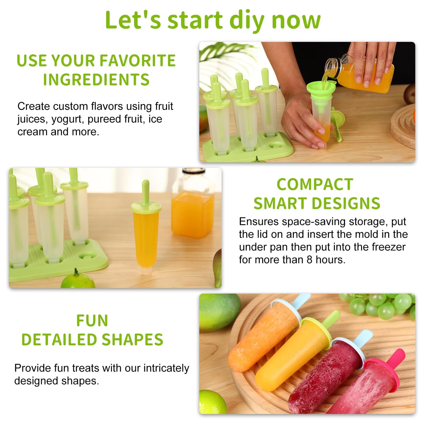 Popsicle Molds 3 Sets Ice Pop Molds Ice Pop Maker with Funnel and Brush, 3 Colors, Reusable Easy Release Ice Pop Maker, Popsicle Mould Frozen Ice Popsicle Maker