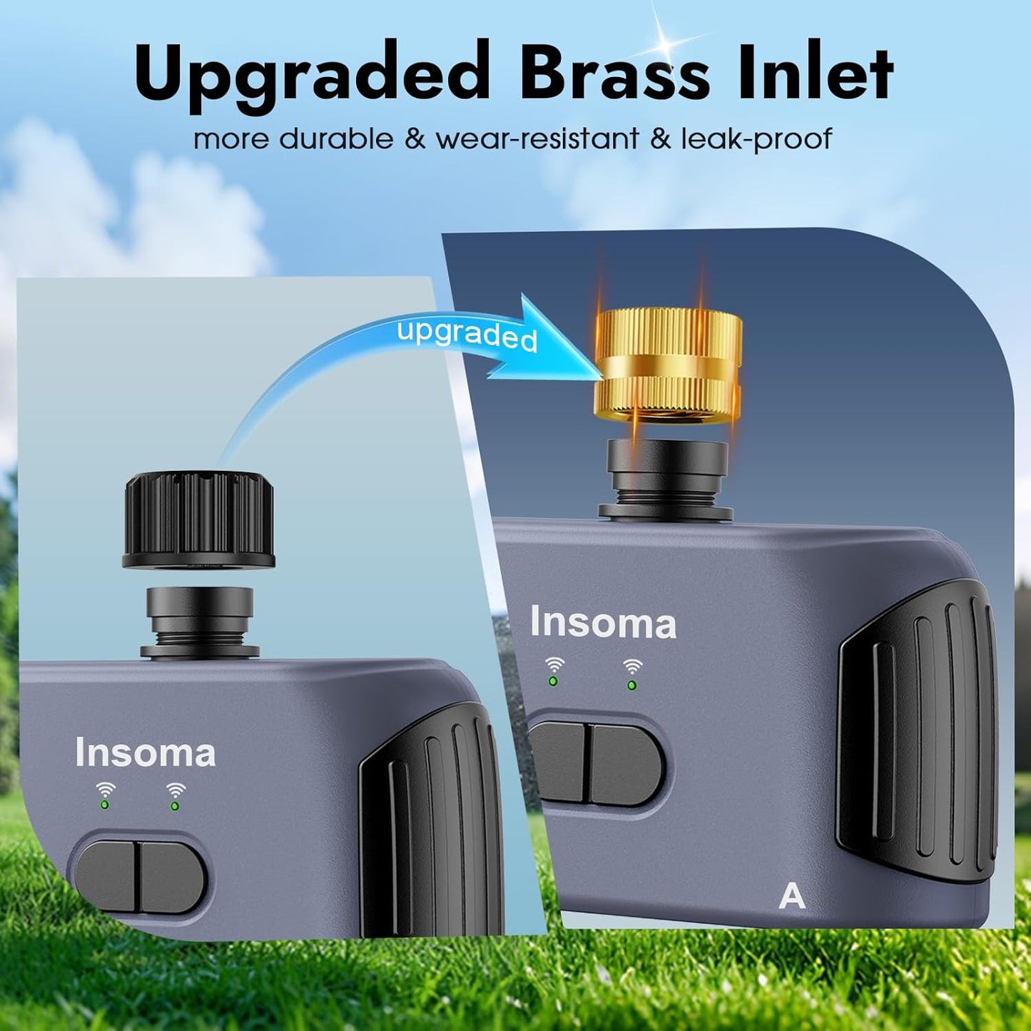 Skiennix WiFi Water Timer - 2 Zones Brass Inlet Sprinkler Timer with APP Control & Voice Activation
