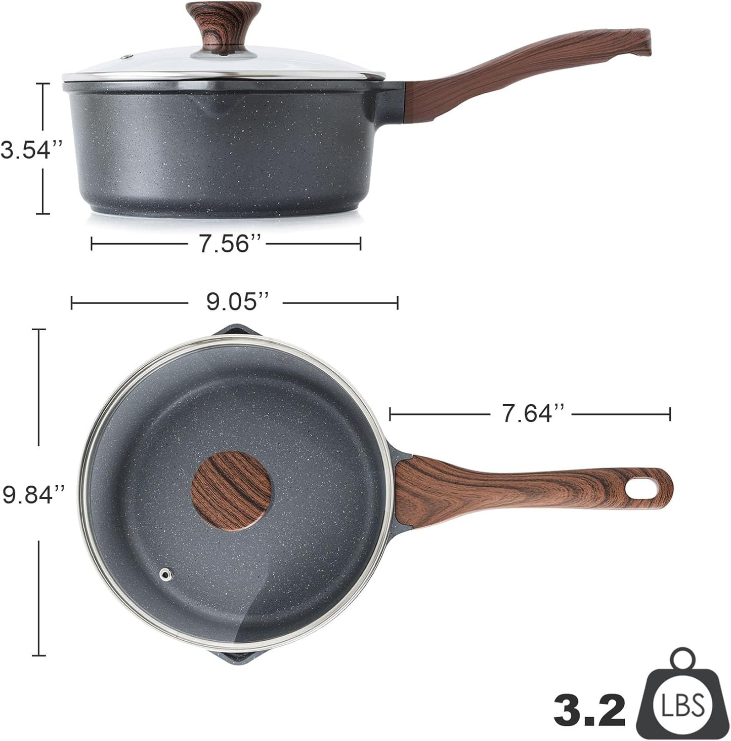 SENSARTE Nonstick Sauce Pan - 3.0 Quart Swiss Granite Coating | Induction Compatible with Lid