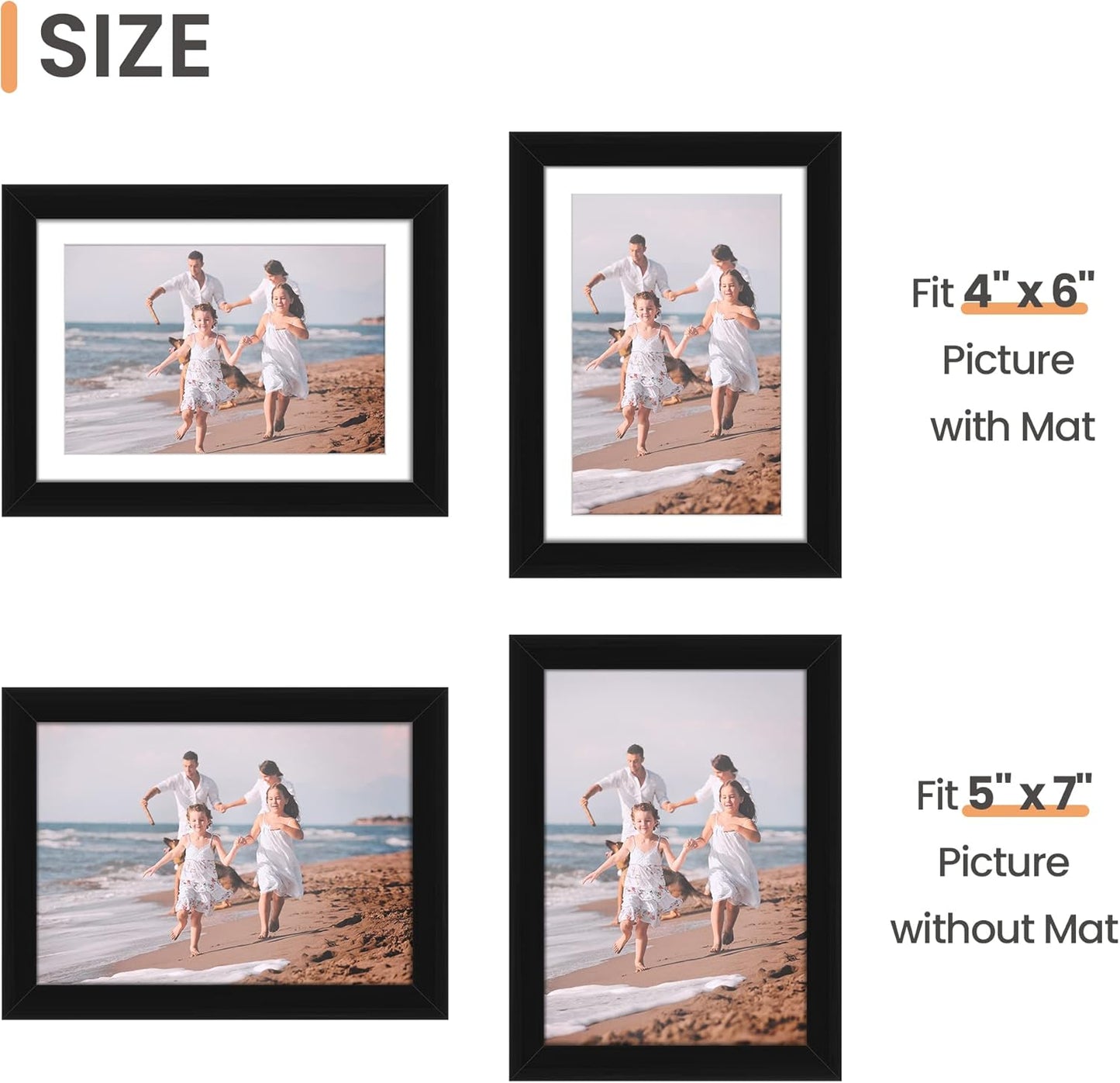 Upsimples 5x7 Picture Frame Set of 10 - Multi-Photo Collage Frames for Wall/Tabletop Display - Black