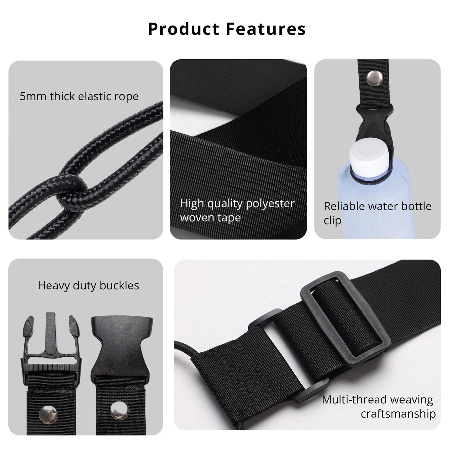 Luggage Straps 3 PCS for Suitcases TSA Approved 2 Short & 1 Long Adjustable Straps with Elastic Thick Rope for Connecting Suitcases and Bags Stably with Strap Buckle and Bottle Buckle Clip, Black