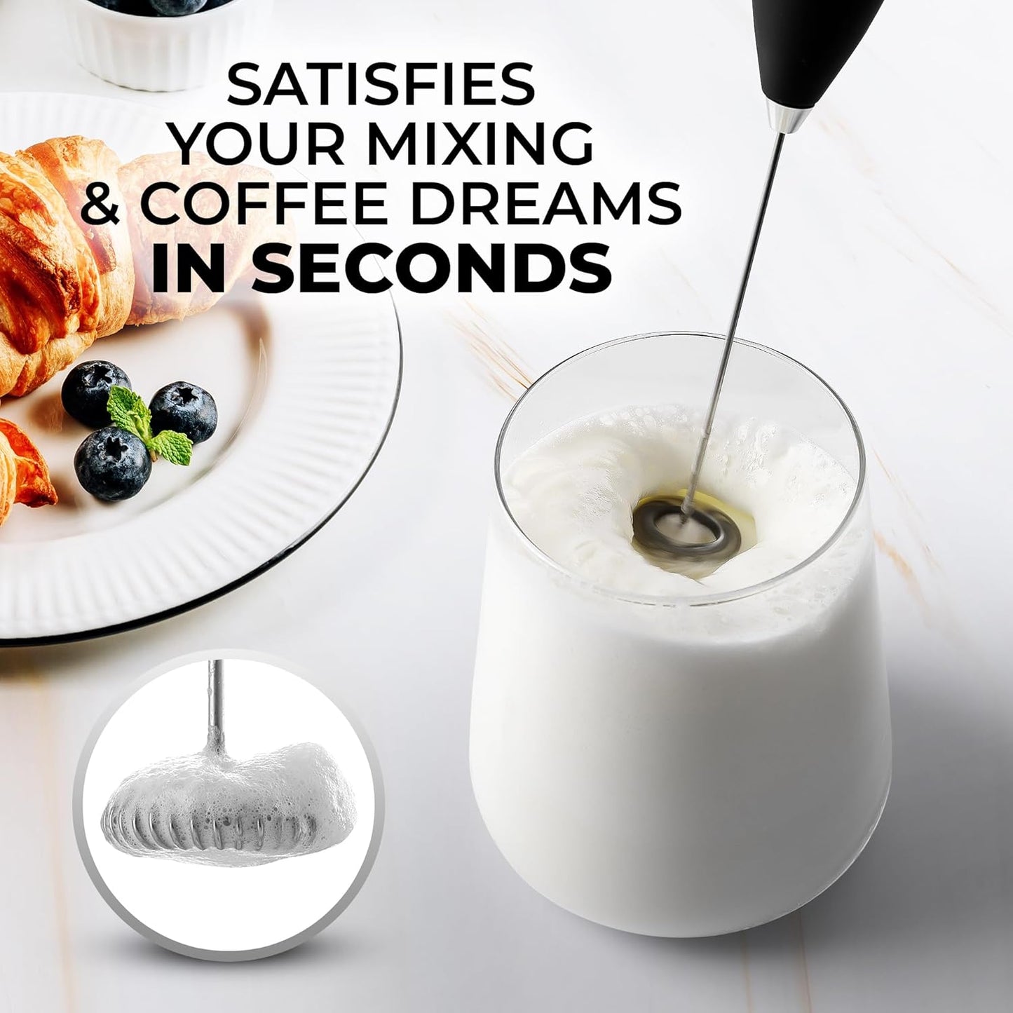 Zulay Premium Milk Frother Set - Handheld Coffee Frother with Stand & 12oz Pitcher | 13,000 RPM Motor, 4 Stencils