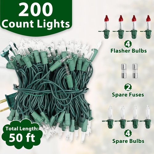 CXLHO Clear Christmas Lights 50FT 200 Incandescent Bulbs Warm White Mini Lights with Green Wire for Christmas Tree, Garland, Thanksgiving, Wedding, Party, Home, Indoor & Outdoor Festival Decoration