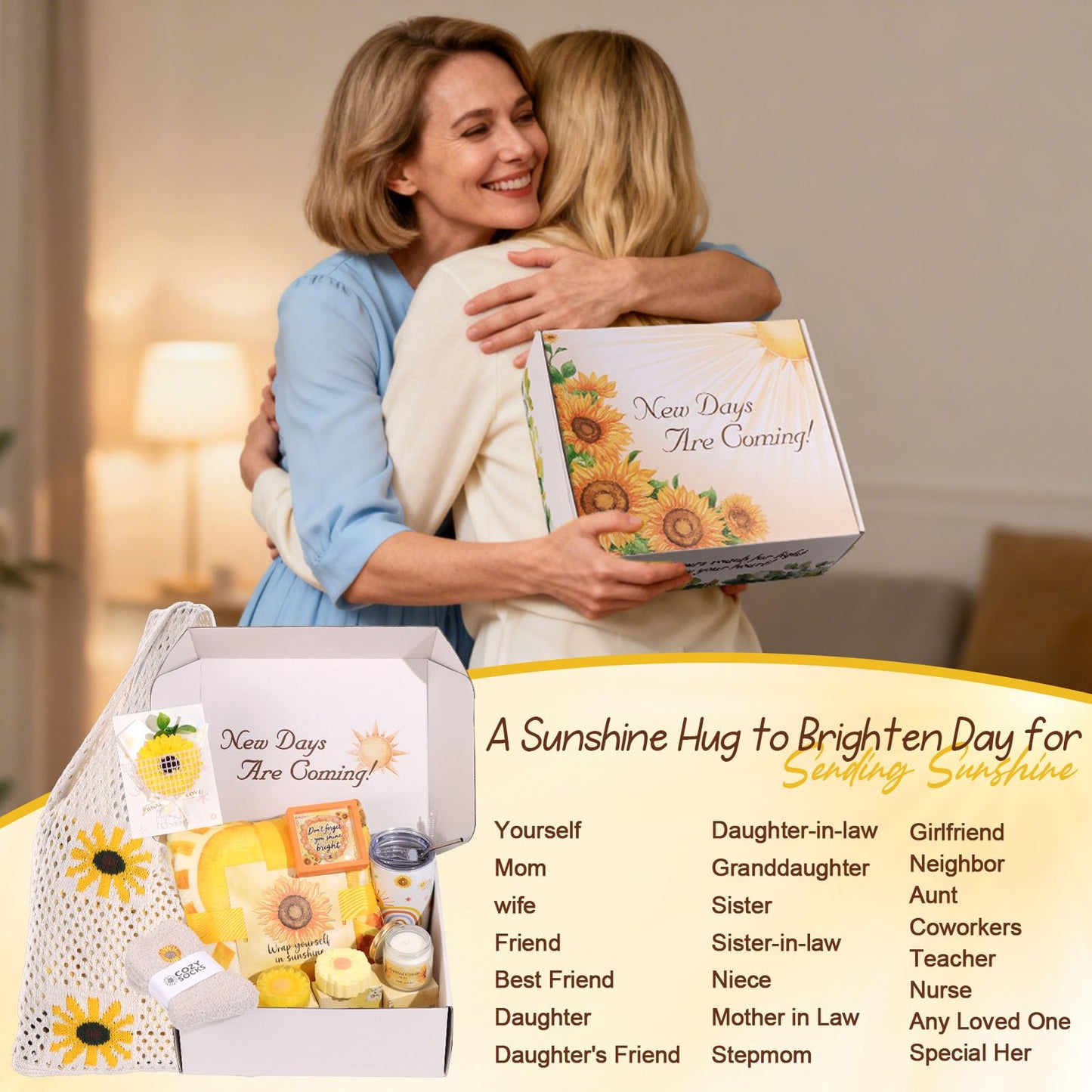 Sunflower Birthday Gifts for Women Self Care Gift - Sending Sunshine Gift Box Get Well Soon Sympathy Gift Basket for Women Care Package, Mothers Day Inspirational Gifts for Mom Wife Sister Friends
