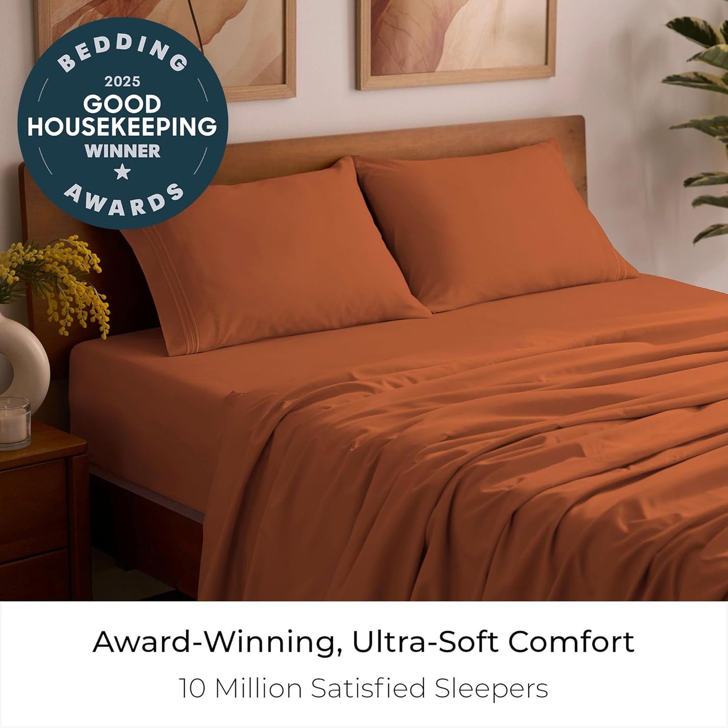 Mellanni Queen Sheets Set - 4 PC Luxury Bedding | Extra Soft, Cooling, Wrinkle-Resistant (Terracotta)