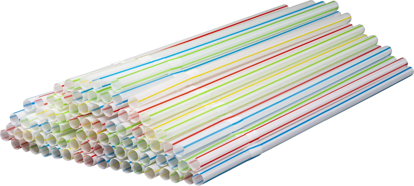 [500 Pack] Striped Flexible Plastic Drinking Straws Disposable Straw 8'' inches Tall Assorted Colors