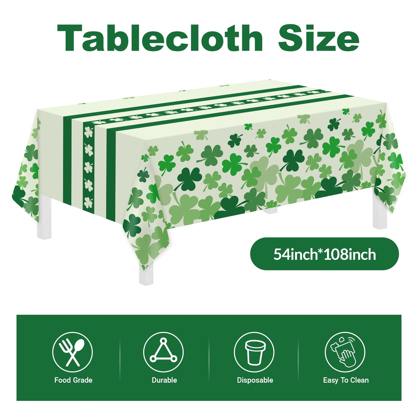 Childom St Patricks Day Party Supplies Decorations,147 Pcs Disposable St Patricks Day Tableware Set with Green Plastic Tablecloth Knives Fork,Paper Plates Napkin Cups for St Patrick's Day Decorations