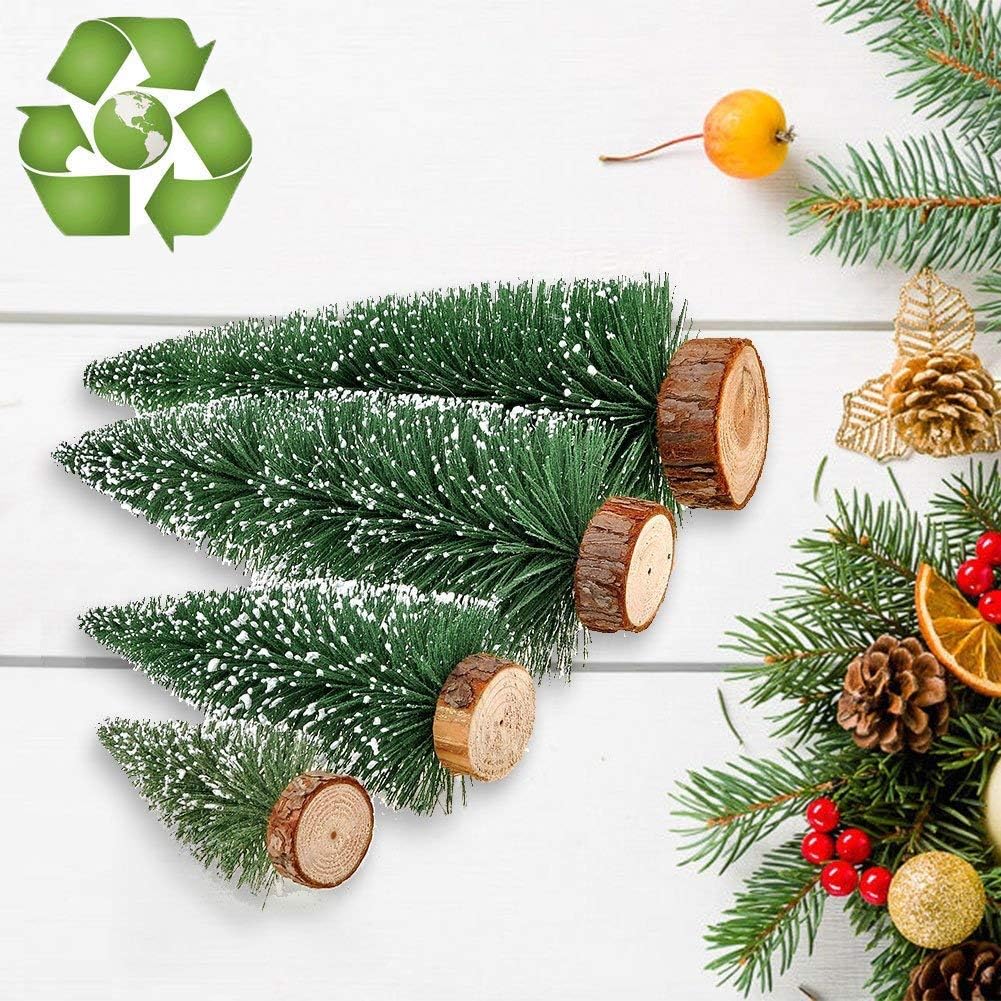 Skiennix Mini Christmas Tree - Small Pine Tree with Wooden Base for Holiday Table Decor | Green (4pcs)